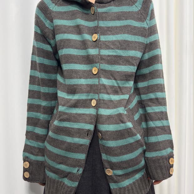 stripe hood cardigan