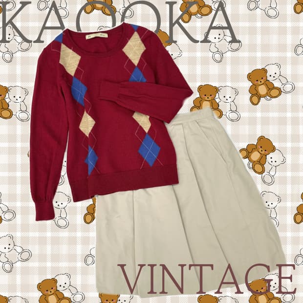 ♥️프레피룩 아가일 코디세트 ♥️ 미디스커트 니트 교복 캐캐체 일본