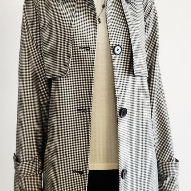 잔체크 롱 트렌치코트 