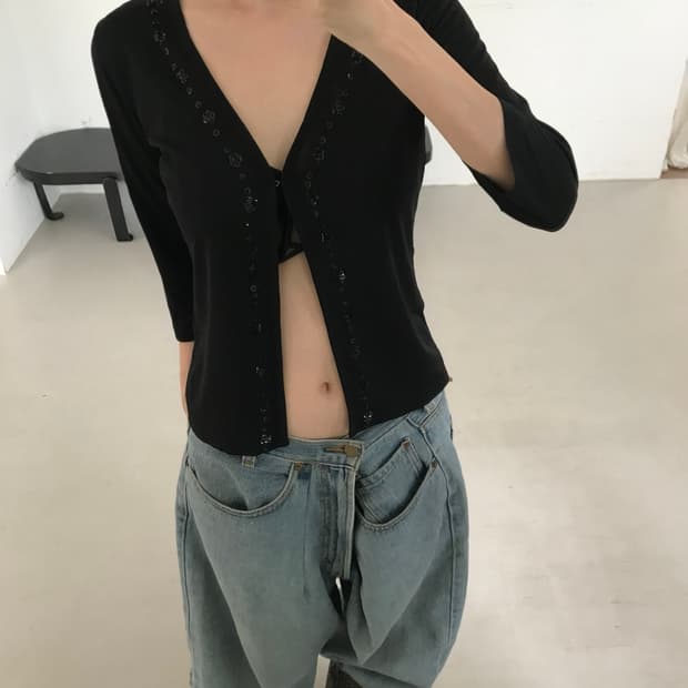 vintage black beaded cardigan