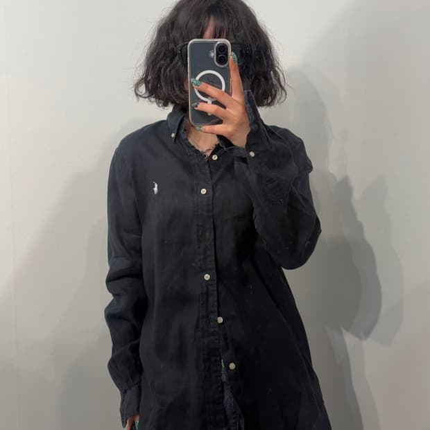 S 폴로 랄프 로렌 블랙 커스텀 핏 린넨 셔츠