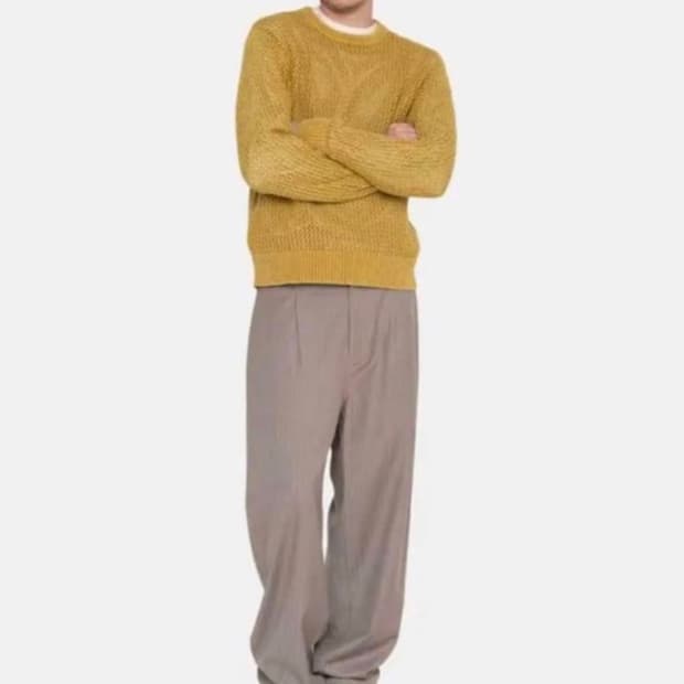 [30] 스투시 스트라이프 볼륨 플리츠 팬츠 베이지