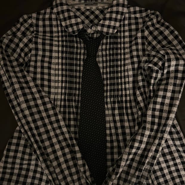 일본빈티지 도트 넥타이 + 체크 셔츠 set