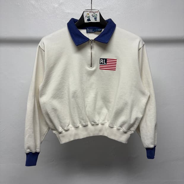 폴로 랄프로렌 로고 플래그 플리스 하프 지퍼 풀오버
