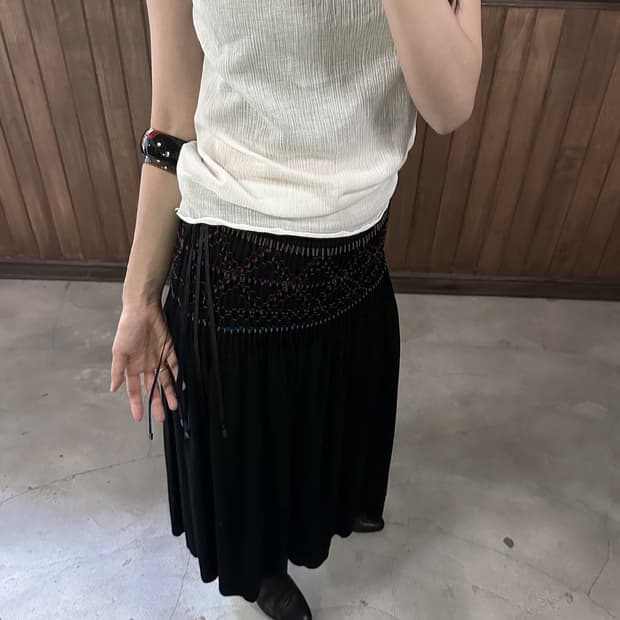 ISSEY MIYAKE smoke beded detail skirt