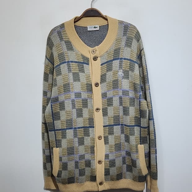 (XL) 라코스테 가디건 체크 라운드 포켓 캐주얼 기본로고 