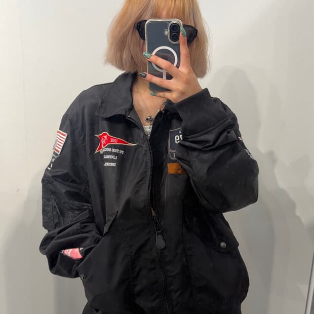 3XL UOD-CLUB 빅사이즈 빈티지 블랙 패치 항공점퍼
