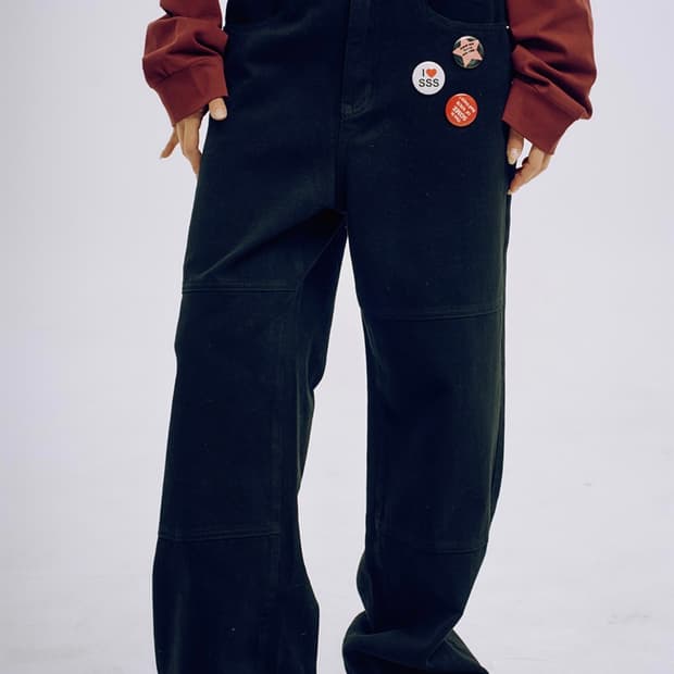 썸플레이스 더블 절개 라인 히든 스트링 벨티드 오버핏 코튼 와이드 팬츠