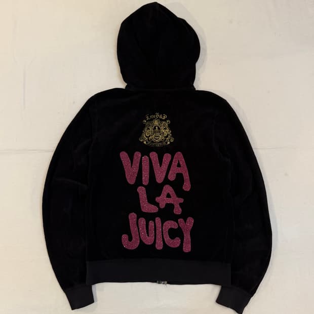 희귀) 쥬시꾸뛰르 딱붙핏 y2k 벨벳 후드집업 블랙