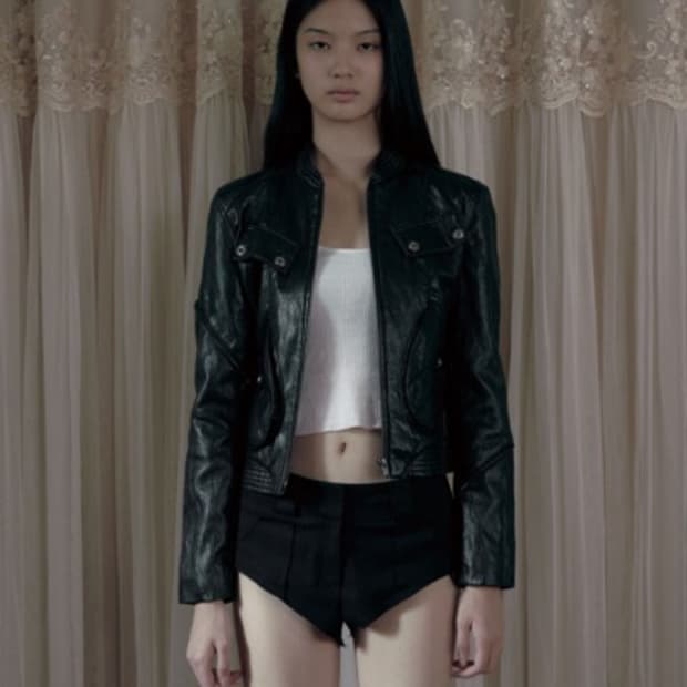 보헤미안서울 sleeve zip point leather jacket