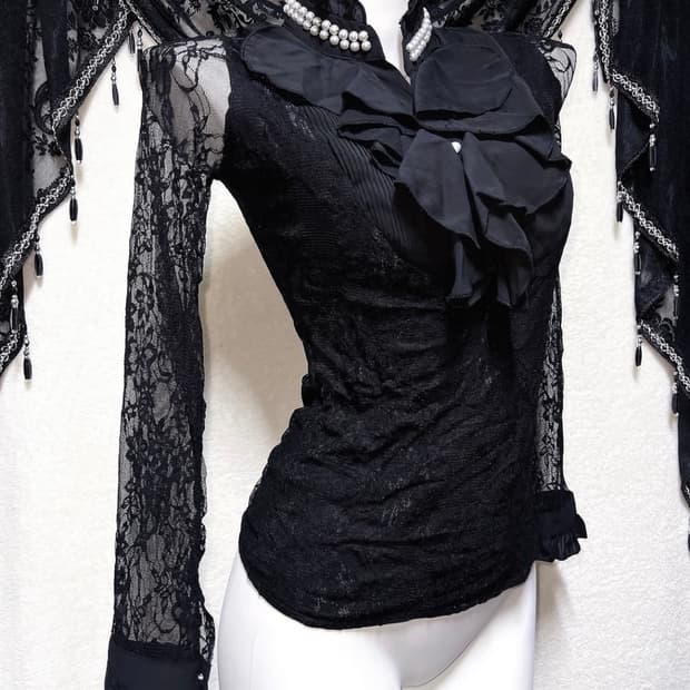 로맨틱고딕 고스로리 펑크 레이스 시스루 블라우스 로걀탑 오네갸루 공겜