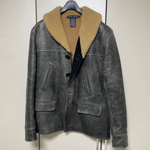 폴로 랄프로렌 여성 시어링 가죽 카 코트 M