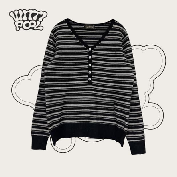 일본빈티지 캐시미어 100% 단가라 브이넥 니트 L