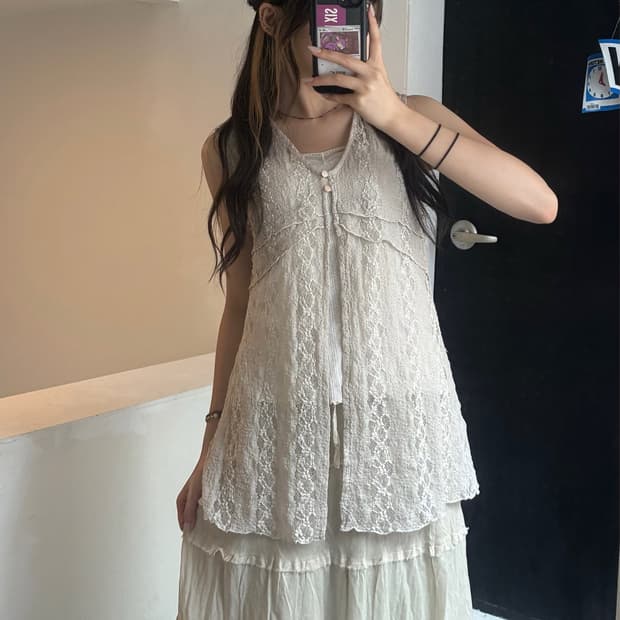 M)lle de bonheur 빈티지 여성 꽃 레이스 베스트