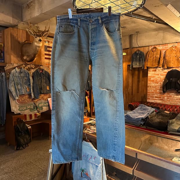 80s USA 빈티지 리바이스 501 66후기 셀비지 데님 팬츠