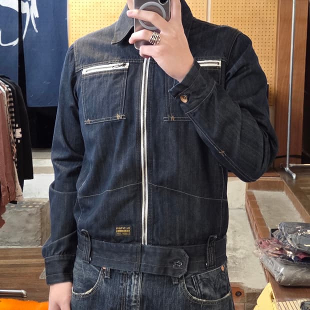 지스타 로우 메카닉 진청 데님 자켓