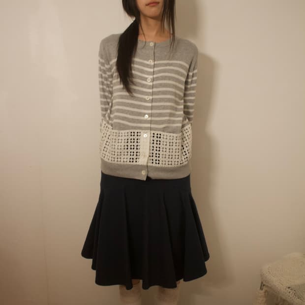 net pocket stripe cardigan