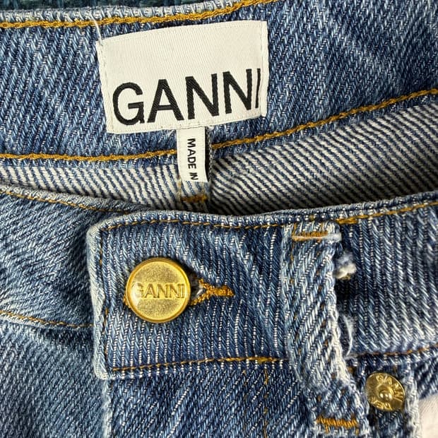 [정품] 가니(GANNI) 사이드 프린지 와이드 데님 팬츠