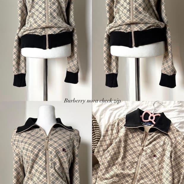 대대장 유일매물 버버리 블루라벨 딱붙핏 노바체크 집업 자켓 후드집업