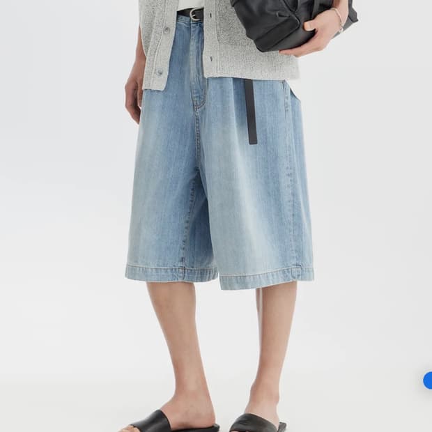 유스 와이드 하프 데님 L