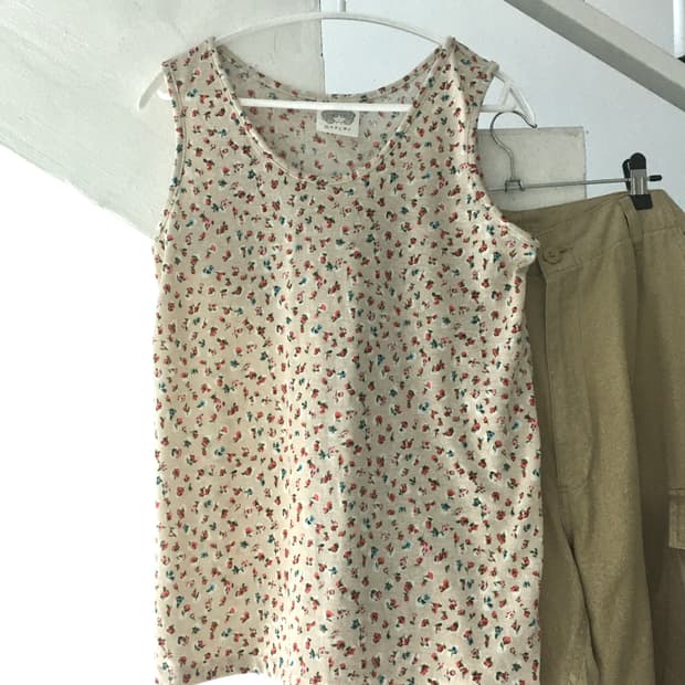 jpn vintage mori beige floral sleeveless