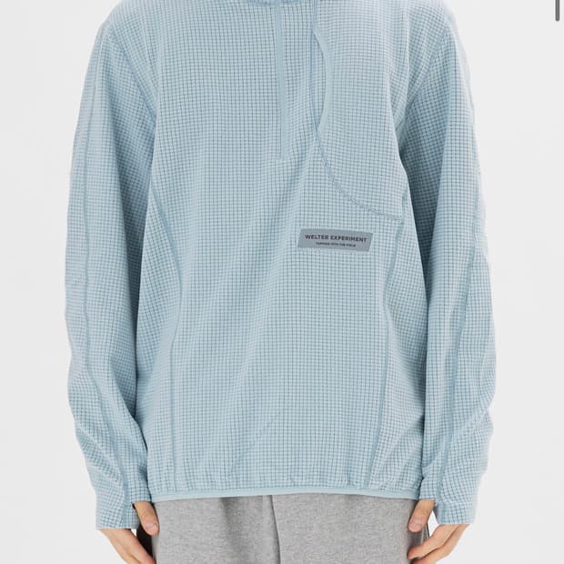 웰터익스페리먼트 스퀘어 플리스 후드 풀오버 블루