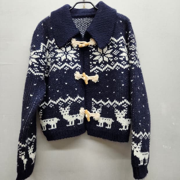 노르딕 눈꽃/사슴 패턴 크롭 더플 가디건 M~L