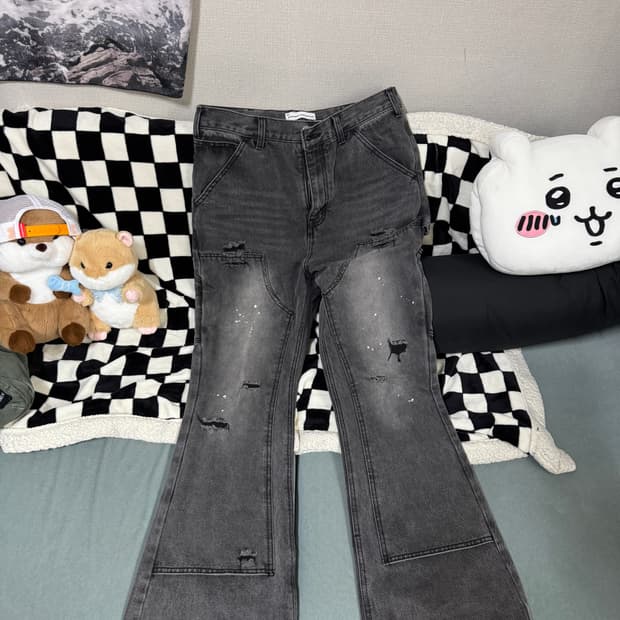 스키즘인듀싱 더블니 부츠컷 데님 그레이 M