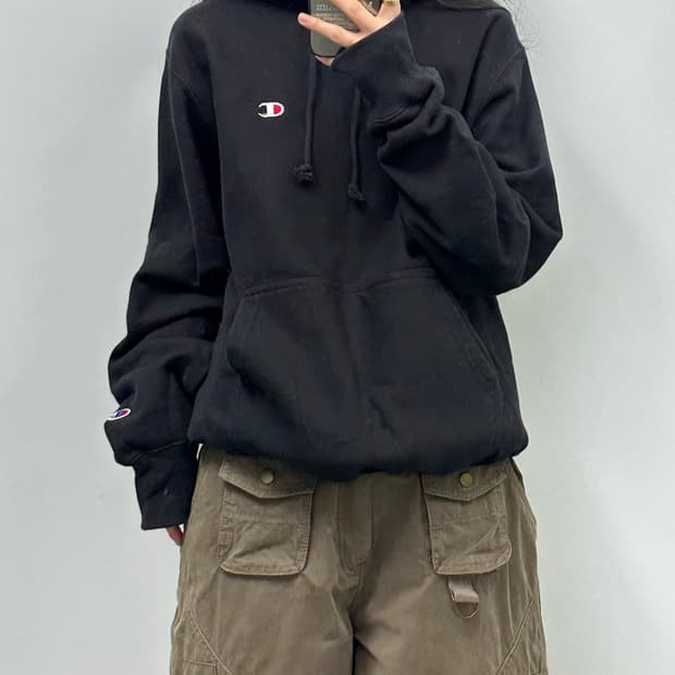 챔피온 리버스위브 블랙 후드티