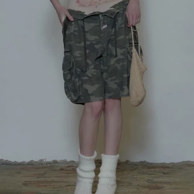 Twill Cargo Half Pants Forest Camo