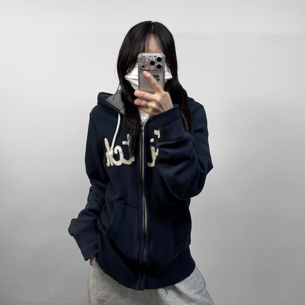 아베크롬비 피치 로고 후드집업 네이비