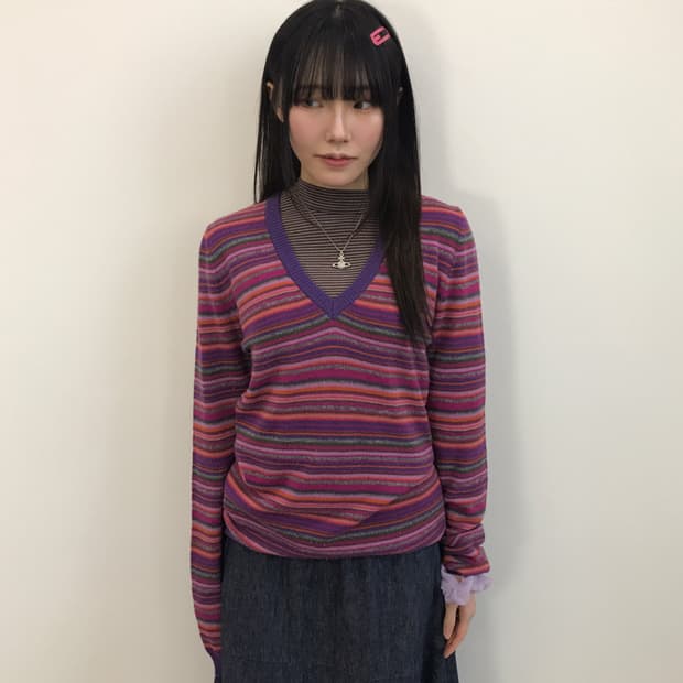 Benetton Multi-Stripe V-Neck Knit 