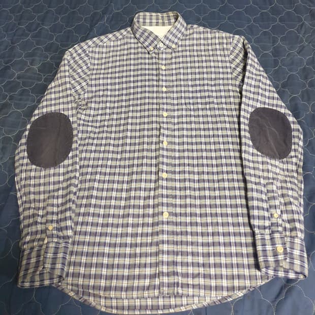 (희귀매물) 솔리드 블루 테일러 워크웨어 코듀로이 엘보패치 체크셔츠(F)