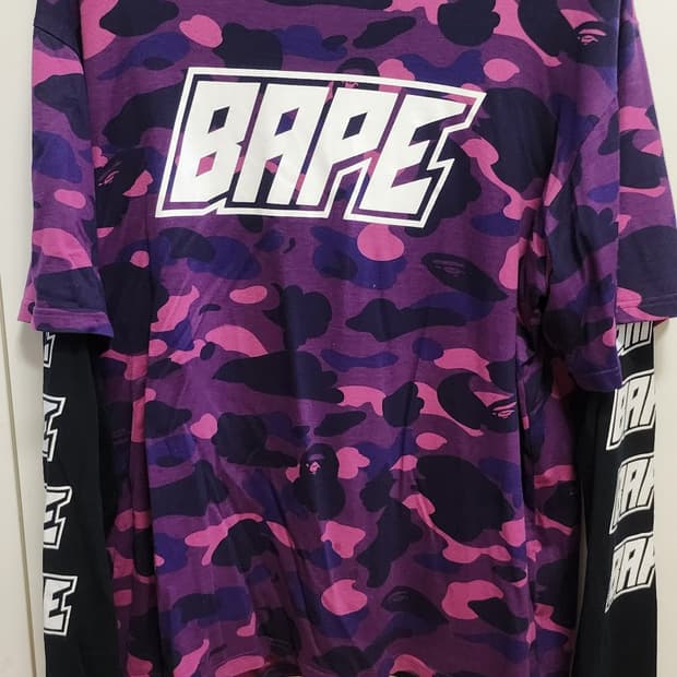 베이프 퍼플 카모 레이어드 롱 슬리브 XXL 2XL