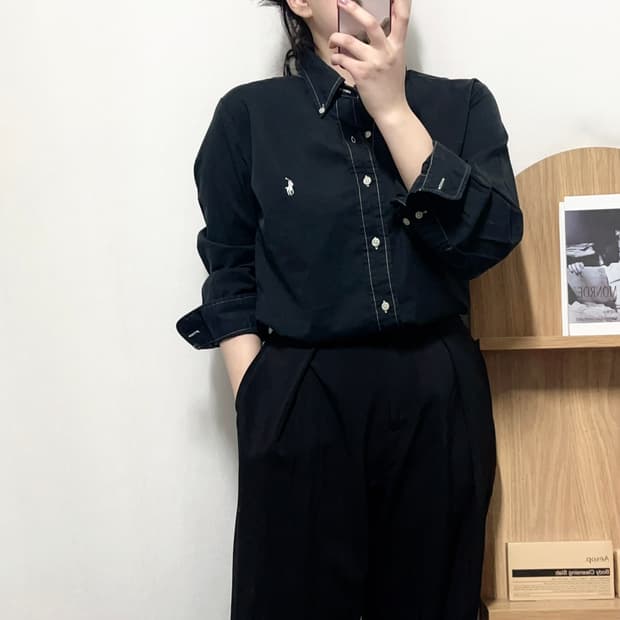 [정품] 폴로 블랙 / 화이트포니 스티치 셔츠 [ 16 ]