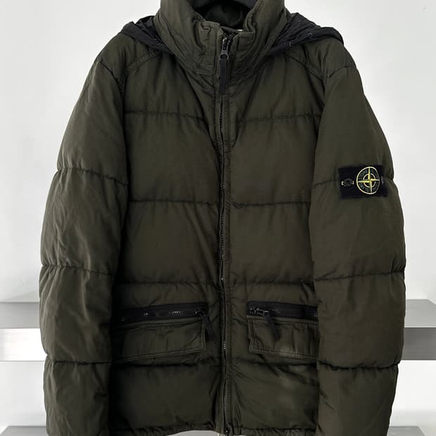 스톤아일랜드 카키 라이트 써모 코튼 패딩 