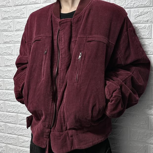 와인 버건디 코듀로이 봄버 자켓