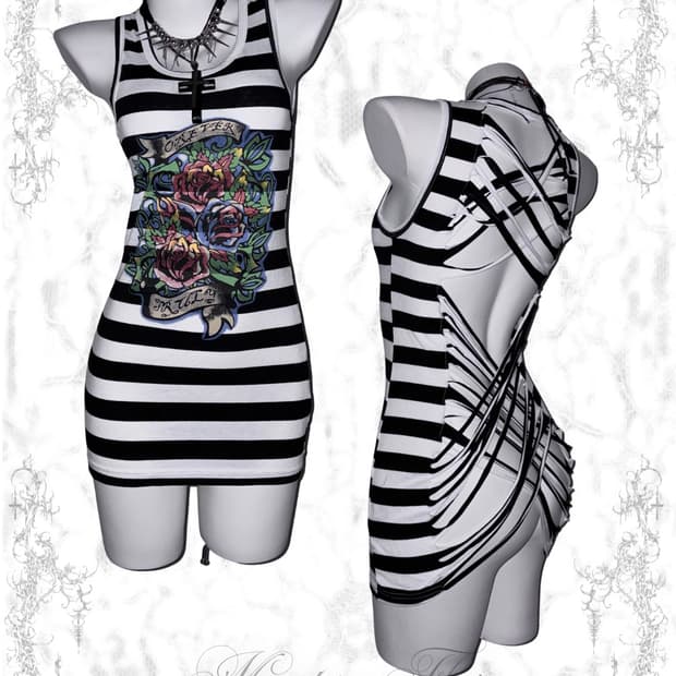 00s 에드하디맛 갸루펑크 슬림핏 스트라이프 원피스