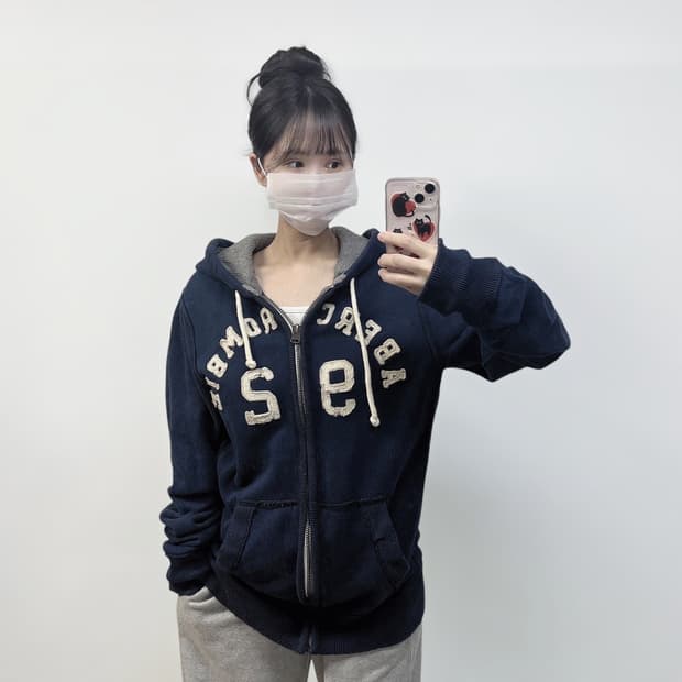 아베크롬비 아치 로고 후드집업 네이비