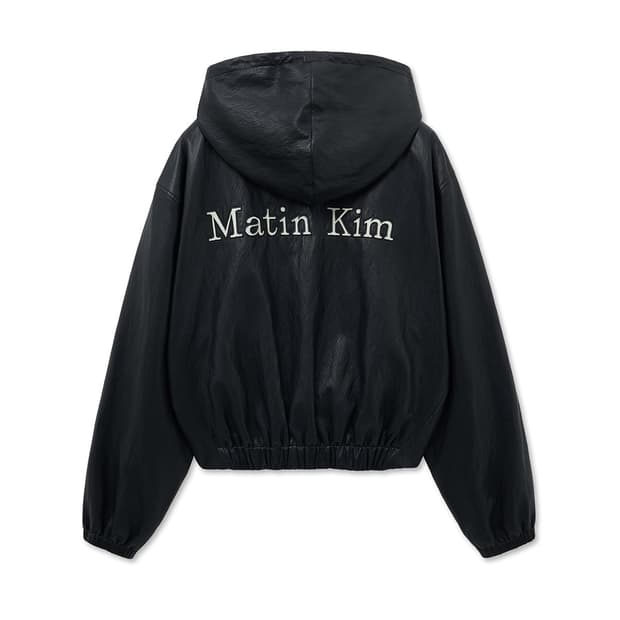 마뗑킴 레더 후디 크롭 점퍼 블랙