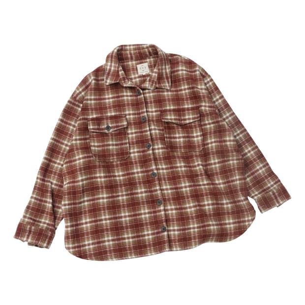사만사 모스 Samansa Mos2 빈티지 레드 브라운 체크 플란넬 셔츠