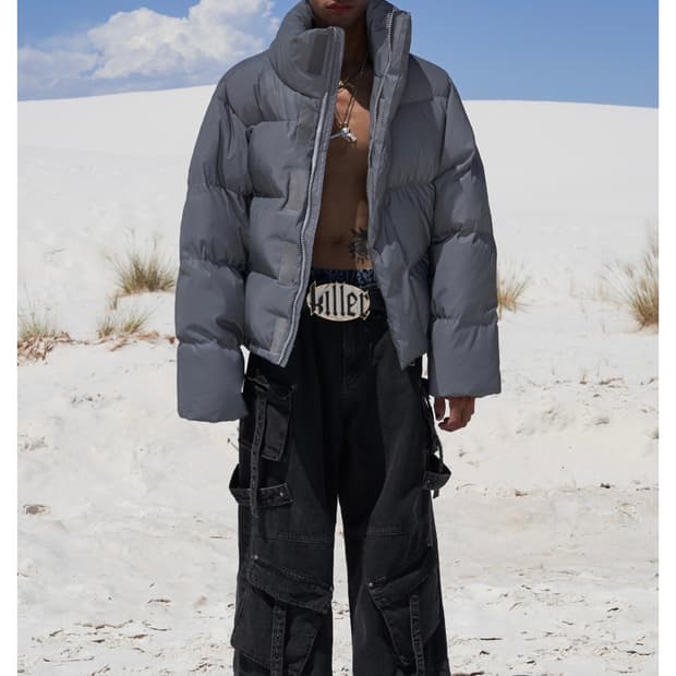 EMBROIDERED OVERSIZE PUFFER JACKET GRAY