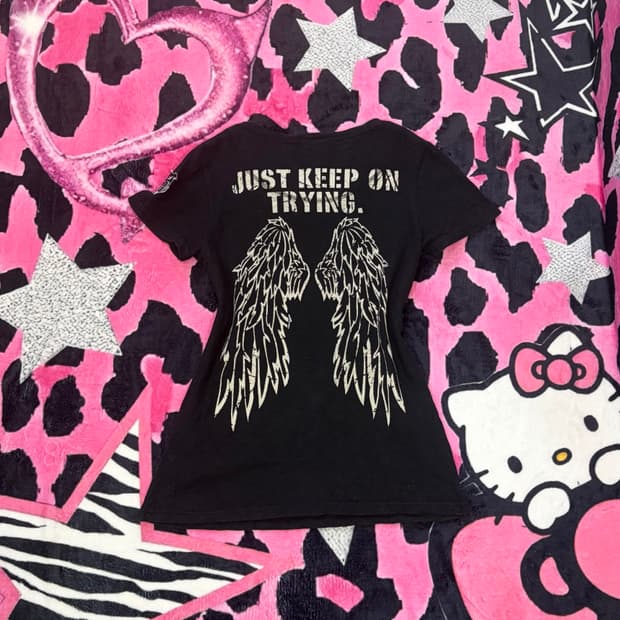 Y2K lettering Layered back angel T-shirt