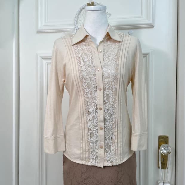 coral lace cotton spring shirt(size-40)