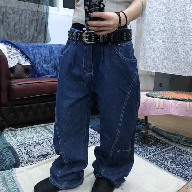 빈티지 디테일 핀턱 진청데님팬츠