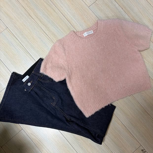 set ) 퍼반팔 *부츠컷팬츠 데님