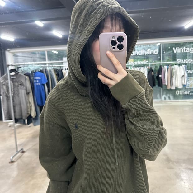 폴로 랄프로렌 카키 와플 후드티