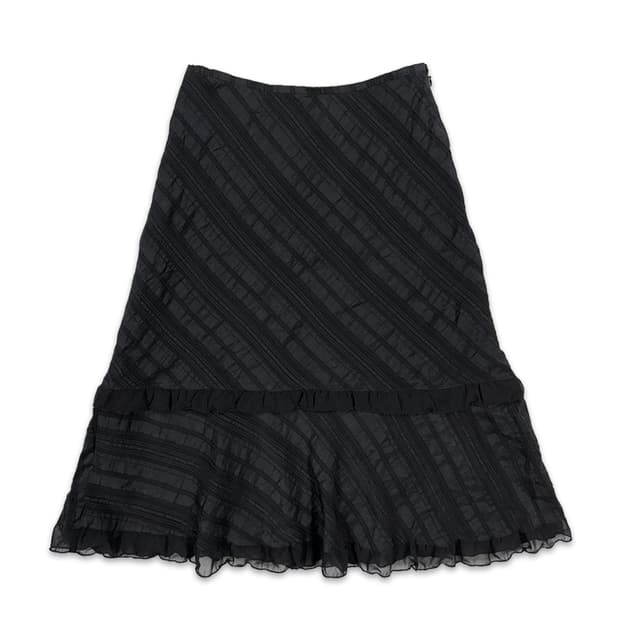 빈티지 블랙 모리 프릴 미디 스커트