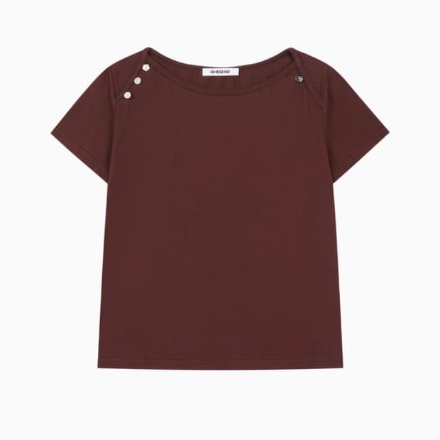 오헤시오 DOT BUTTON T-SHIRT, BURGUNDY