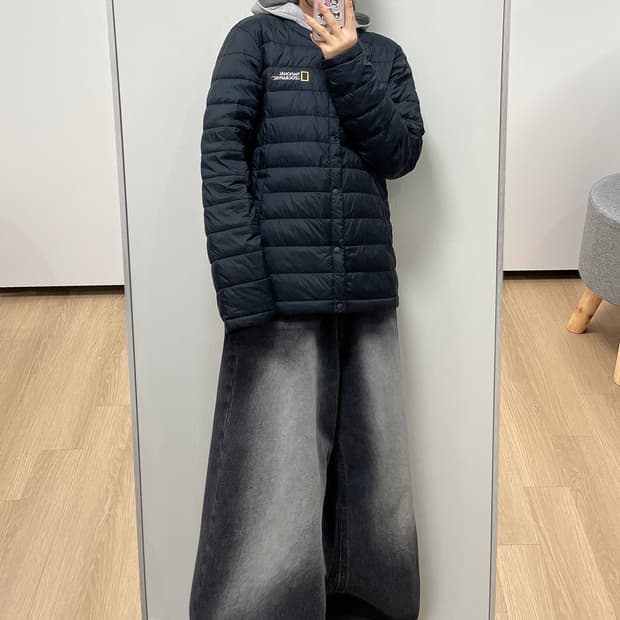 내셔널 지오그래픽 구스다운 블랙 경량패딩